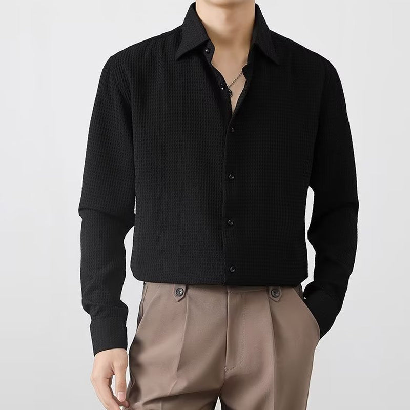 Hemd für Herren – Klassisches Langarmhemd mit Waffelstruktur Für Sommer