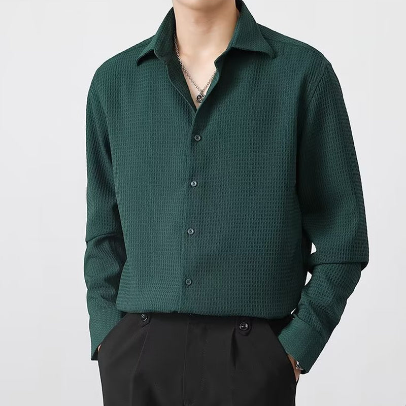 Hemd für Herren – Klassisches Langarmhemd mit Waffelstruktur Für Sommer