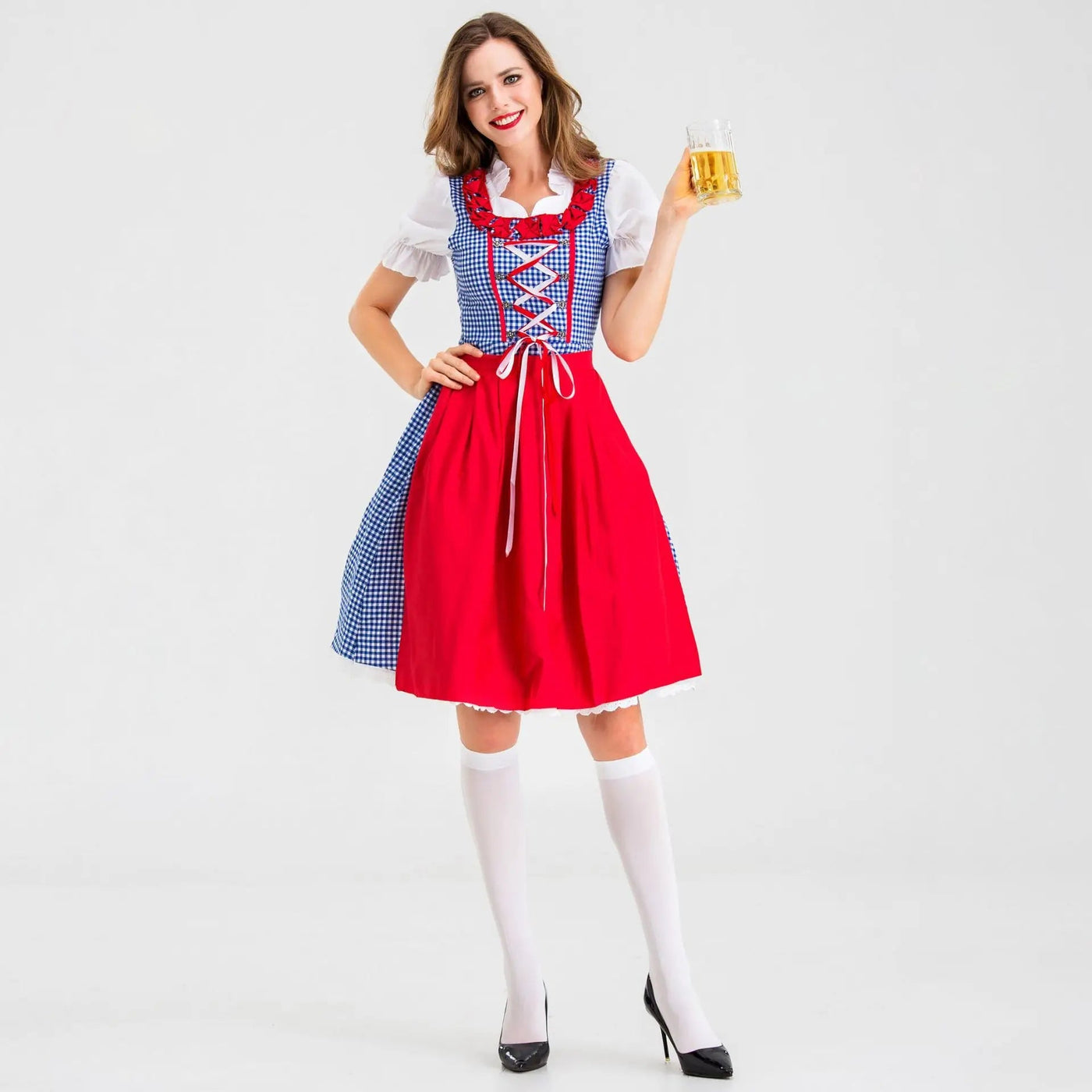 Mandy | Klassisches Dirndlkleid mit rot-blauem Karomuster und Schürze