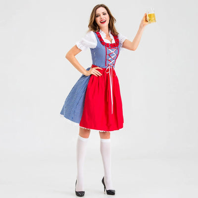 Mandy | Klassisches Dirndlkleid mit rot-blauem Karomuster und Schürze