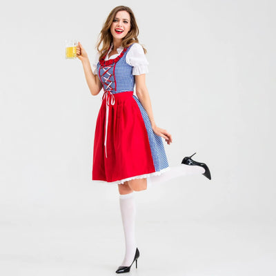 Mandy | Klassisches Dirndlkleid mit rot-blauem Karomuster und Schürze