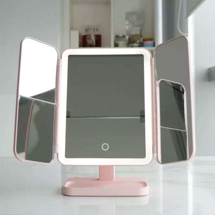 LED Kosmetikspiegel mit 3 Beleuchtungsmodi und Vergrößerung – Faltbar und USB-C Wiederaufladbar, Spiegel zum Schminken