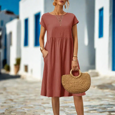 Naomi Sommerkleid | Elegantes fließendes Sommerkleid kurzärmelig