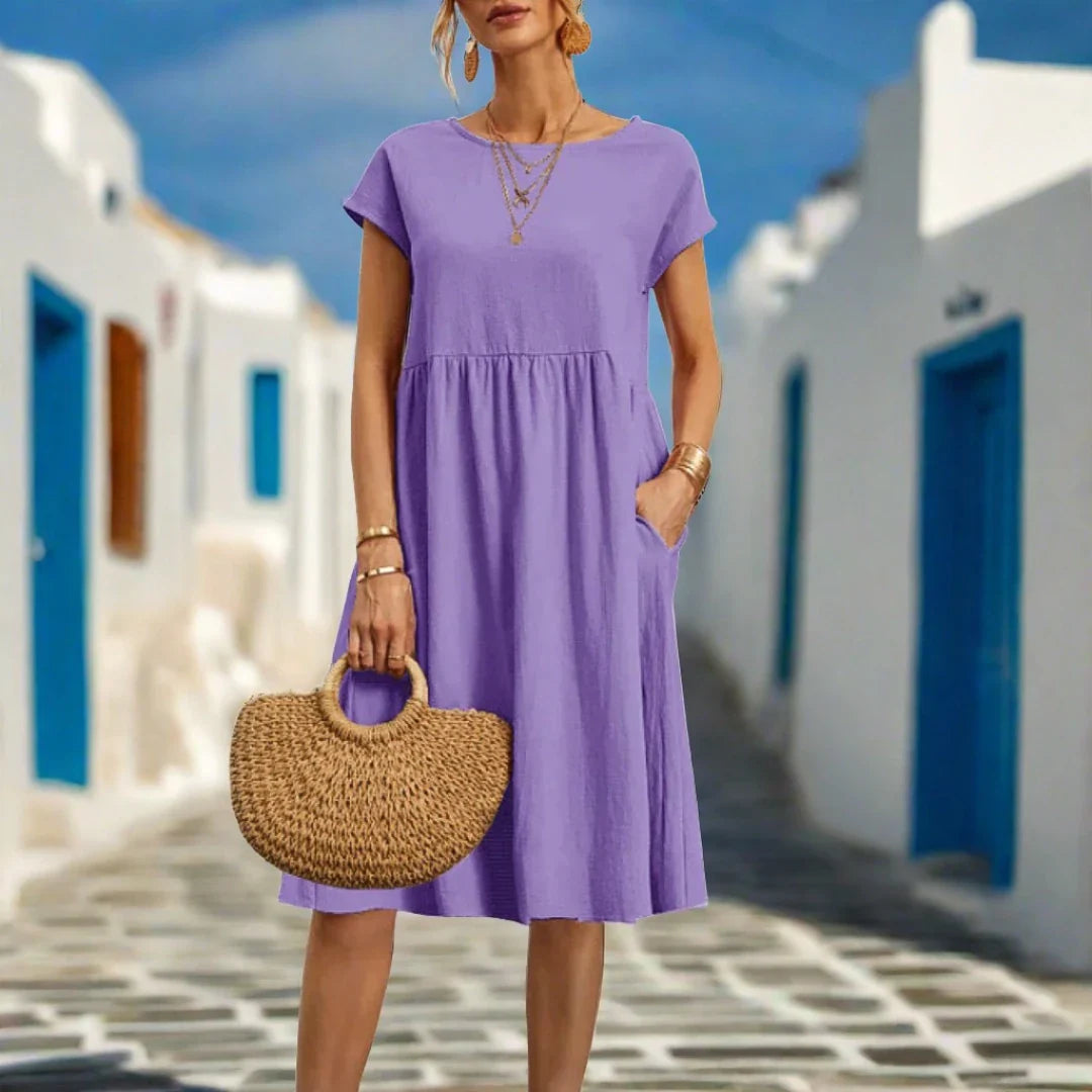 Naomi Sommerkleid | Elegantes fließendes Sommerkleid kurzärmelig