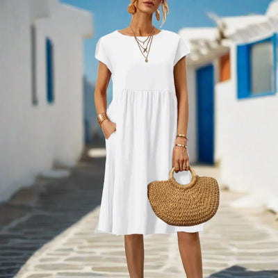 Naomi Sommerkleid | Elegantes fließendes Sommerkleid kurzärmelig