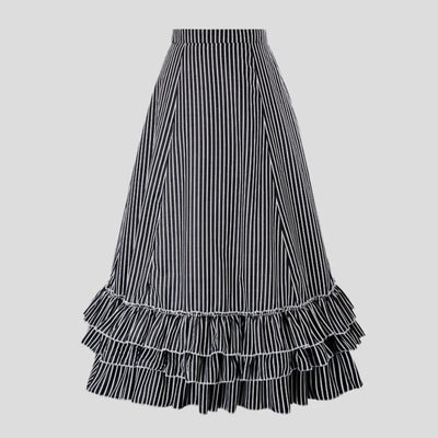 Gothic Retro Striped Steampunk Skirt with Ruffles