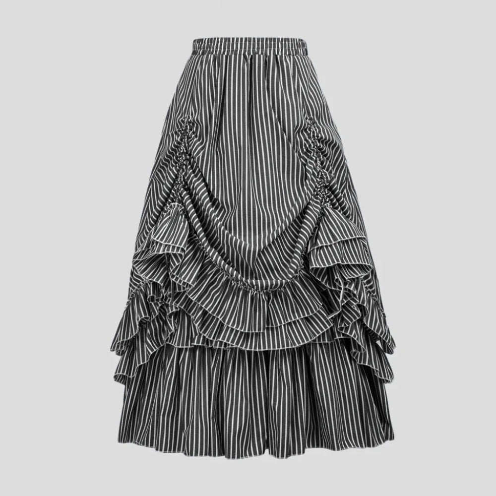 Gothic Retro Striped Steampunk Skirt with Ruffles