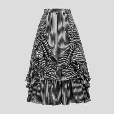 Gothic Retro Striped Steampunk Skirt with Ruffles