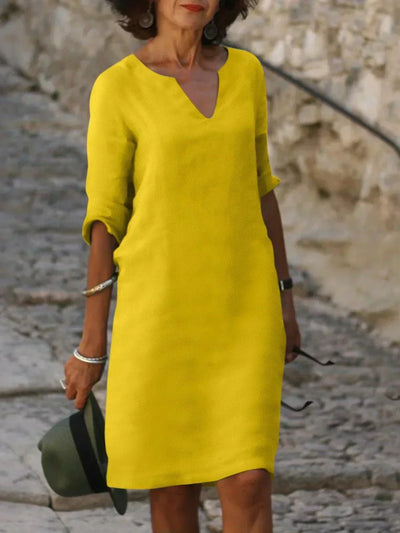 Elegantes Damen Leinenkleid - Sommerliche Tunika mit luftigem V-Ausschnitt