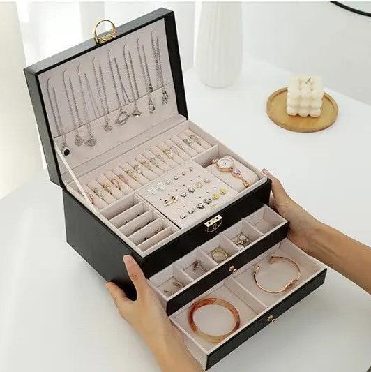 LuxaBox Mehrlagige Leder-Schmuckbox | Stylische und Praktische Aufbewahrungslösung für Schmuck