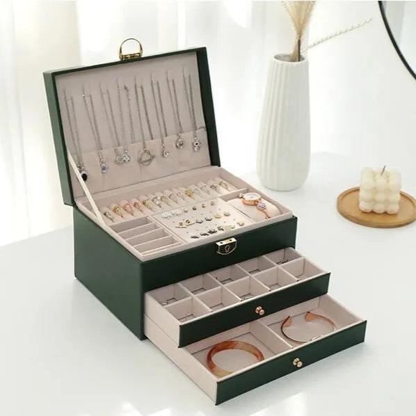 LuxaBox Mehrlagige Leder-Schmuckbox | Stylische und Praktische Aufbewahrungslösung für Schmuck