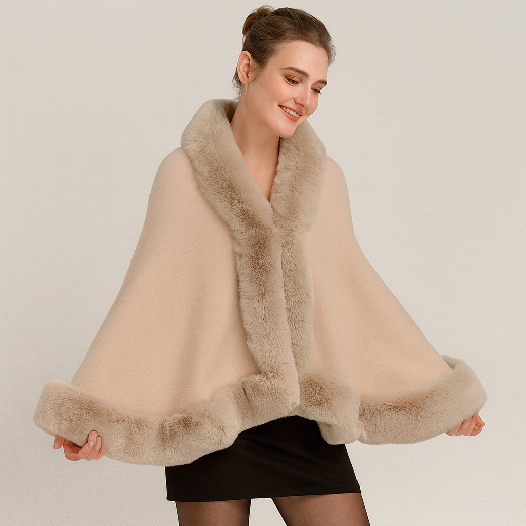 Marcella | Fledermausmantel mit offener Vorderseite und Pelzbesatz