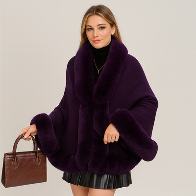 Marcella | Fledermausmantel mit offener Vorderseite und Pelzbesatz