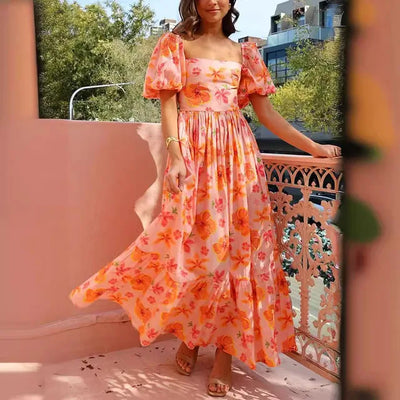 Heidi-Mode | Elegantes Orangenkleid Mit Puffärmeln