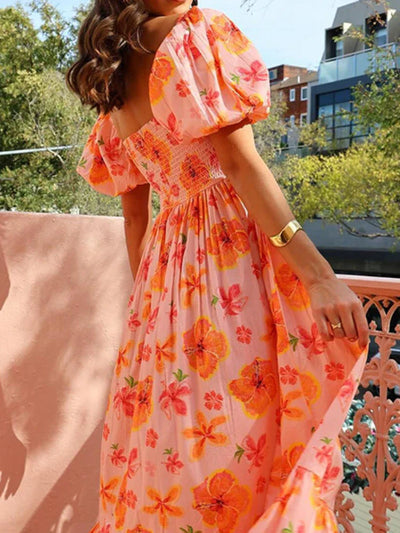 Heidi-Mode | Elegantes Orangenkleid Mit Puffärmeln