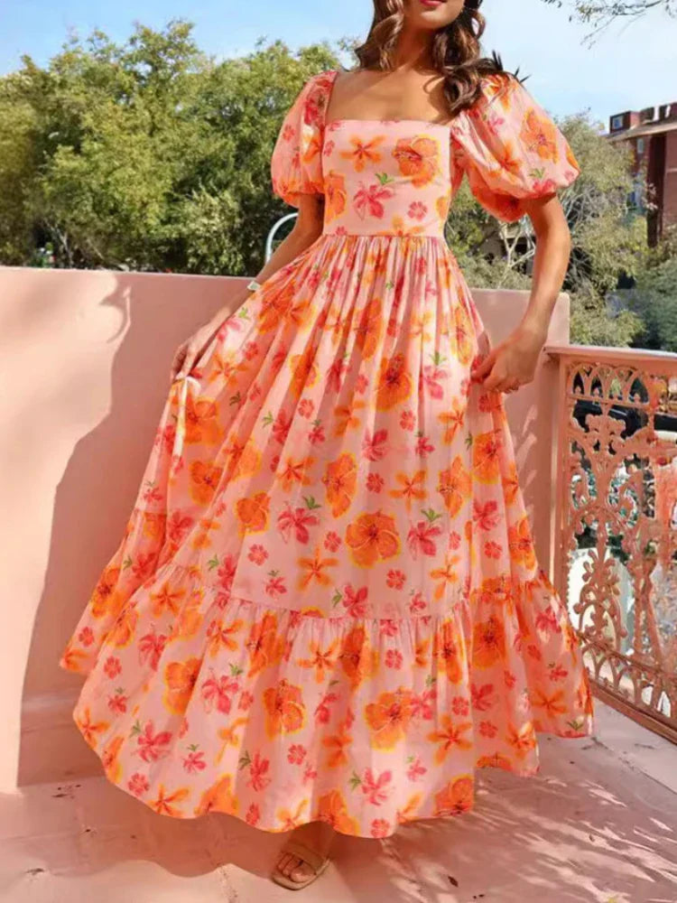 Heidi-Mode | Elegantes Orangenkleid Mit Puffärmeln