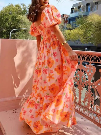 Heidi-Mode | Elegantes Orangenkleid Mit Puffärmeln