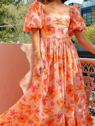 Heidi-Mode | Elegantes Orangenkleid Mit Puffärmeln