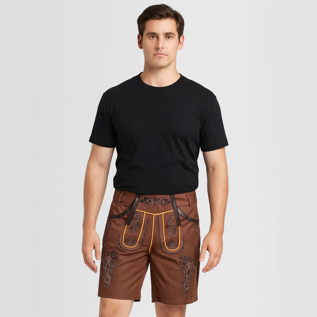 Kniebundlederhose Herren – Traditionelle Trachtenhose mit Stickerei & Schnürung fürs Oktoberfest