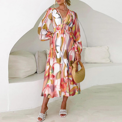 Heidi-Mode | Bedrucktes Maxi-Kleid mit langen Ärmeln