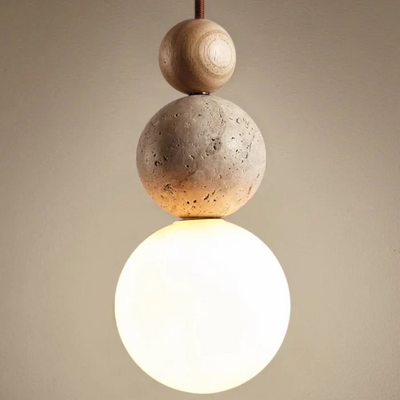Moderne Pendelleuchte aus Travertin und Mahagoni – Hängelampe für Esszimmer, Wohnzimmer und Küche