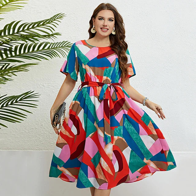 Heidi-Mode | Plus Size Rundhals Kurzarm Kleid