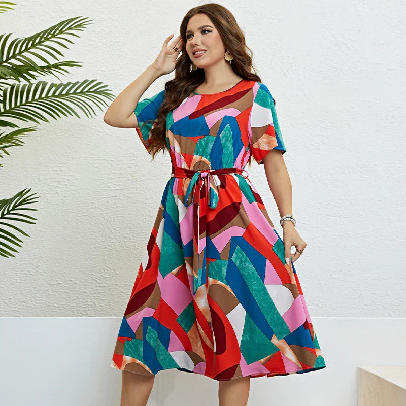 Heidi-Mode | Plus Size Rundhals Kurzarm Kleid