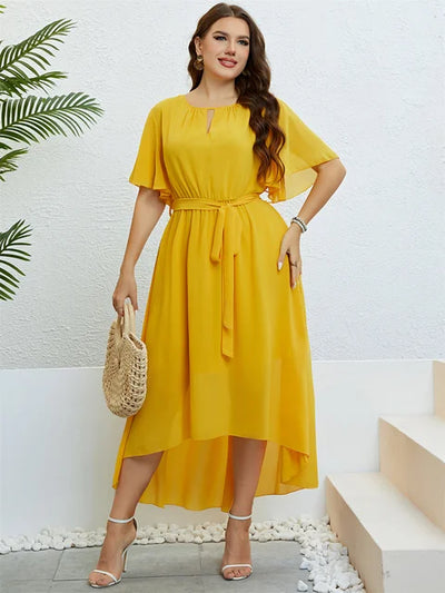 Heidi-Mode | Kleid In großen Größen Mit Rüscheneinsatz Und Gürtel