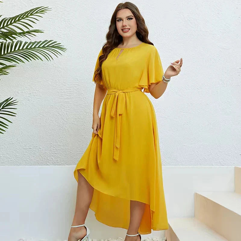 Heidi-Mode | Kleid In großen Größen Mit Rüscheneinsatz Und Gürtel