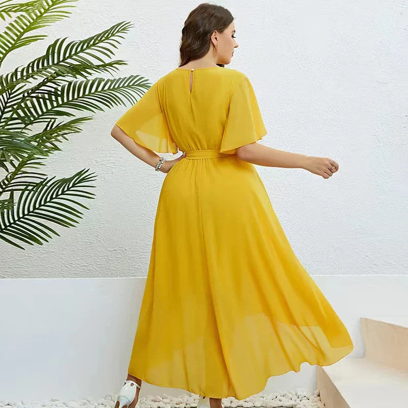 Heidi-Mode | Kleid In großen Größen Mit Rüscheneinsatz Und Gürtel