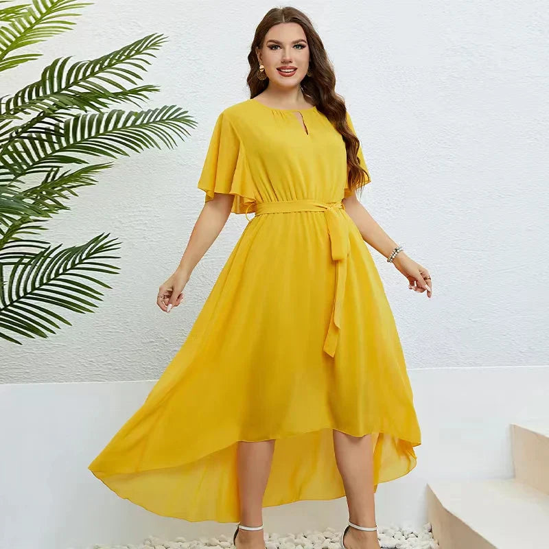 Heidi-Mode | Kleid In großen Größen Mit Rüscheneinsatz Und Gürtel
