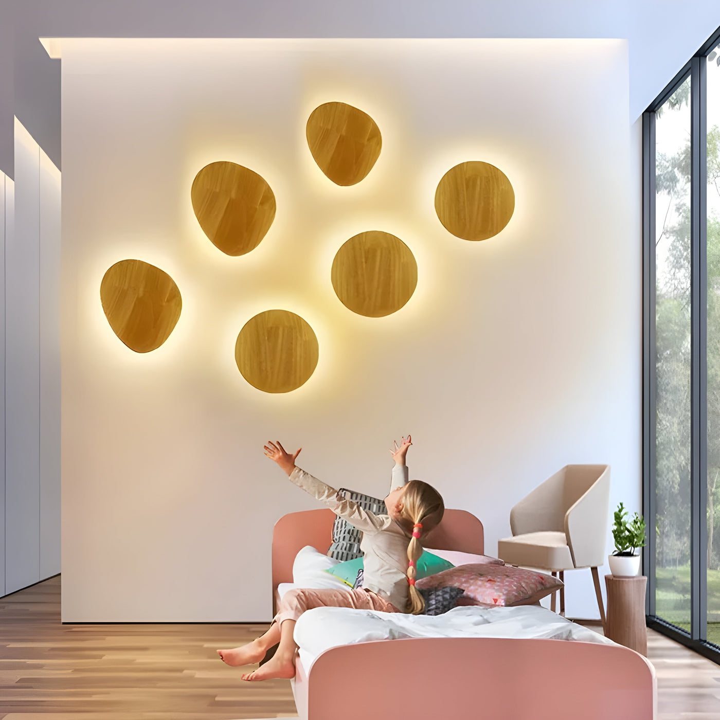 Runde LED-Wandlampe aus Holz – Modernes, Natürliches Design für Wohnzimmer & Schlafzimmer
