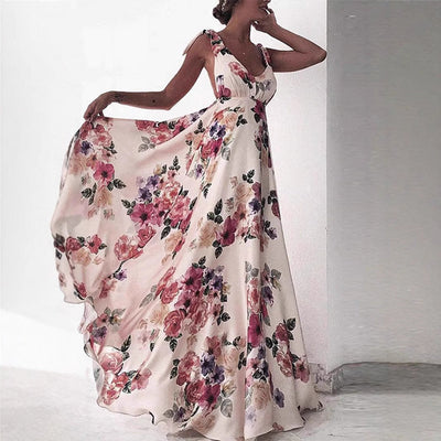 Flora – Damen Maxikleid mit Blumenmuster & Bindeträgern | Romantischer Sommer-Look für Gartenpartys & Urlaub