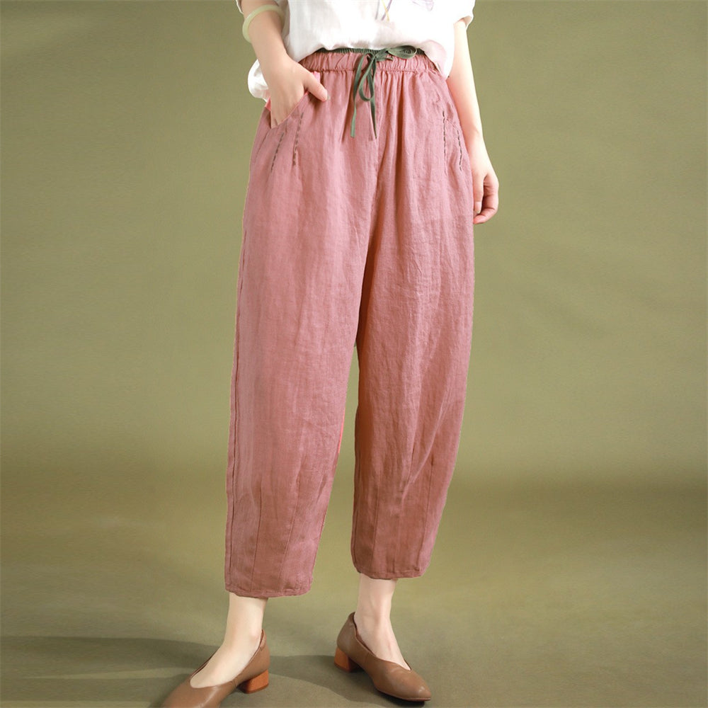 Classic Linen Loose Pants with Pocket
