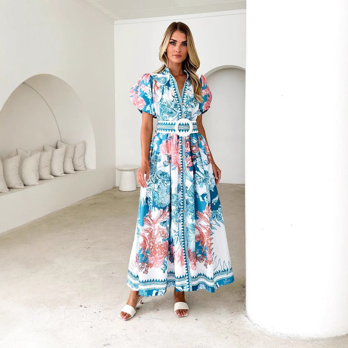 Alvine- Puffärmel Damen Maxikleid für Sommer