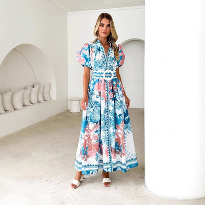Alvine- Puffärmel Damen Maxikleid für Sommer