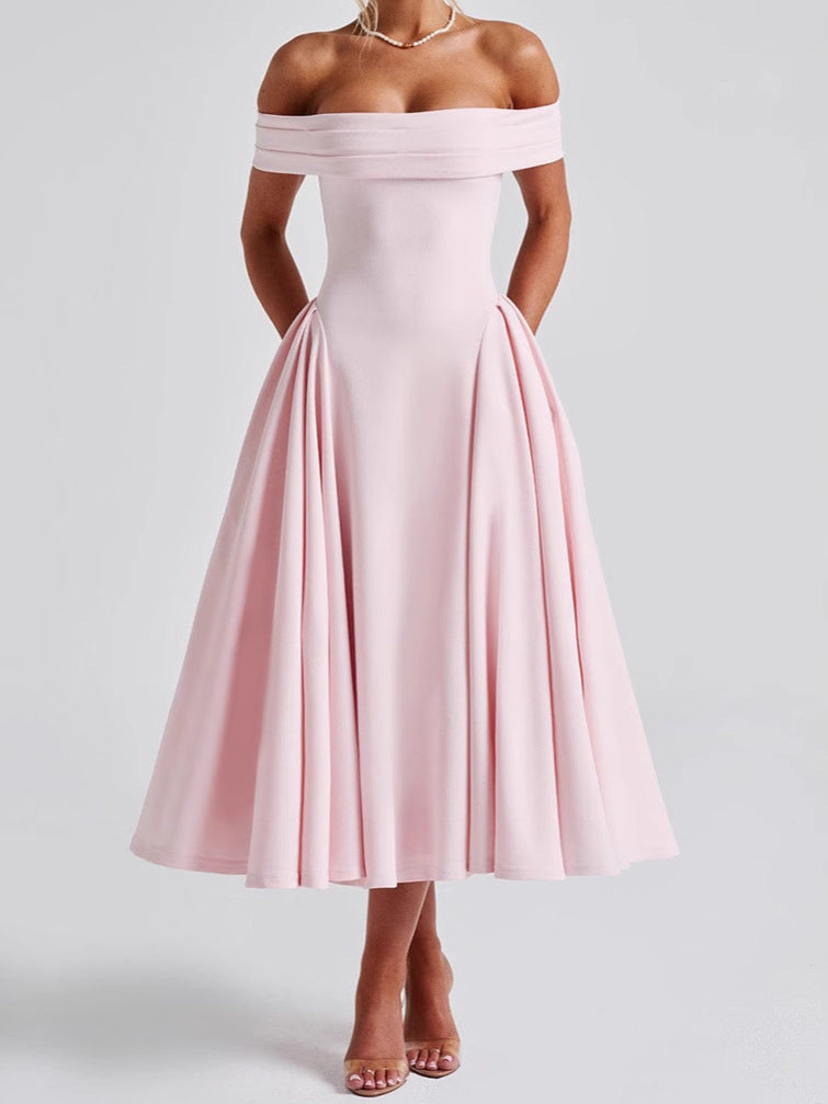 Cleane | Kleid mit entblößten Schultern Ausgestellt Midi