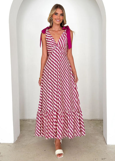 Ärmelos Damen Maxikleid Mit V-Ausschnitt und Krawattenschulter - Lóreley