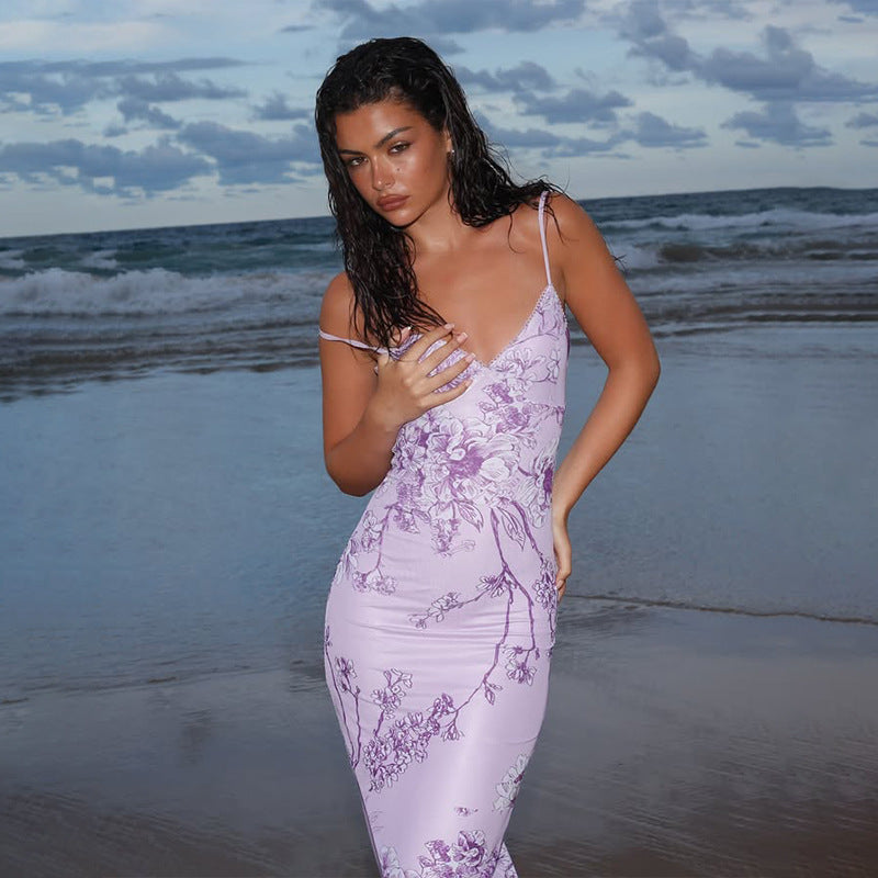 Maxikleid Damen Slim Fit  Spaghetti-Träger Für Sommer - Iglena