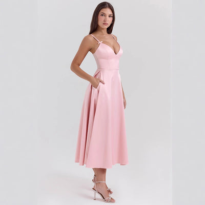 Elegantes Kleid Damen  V-Ausschnitt Mit Spaghetti-Träger - Kamena