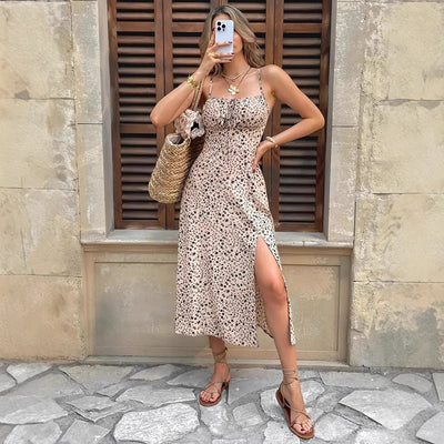 Rayka - Damen Midi Kleid - Slim Fit - Spaghetti-Träger für Sommer