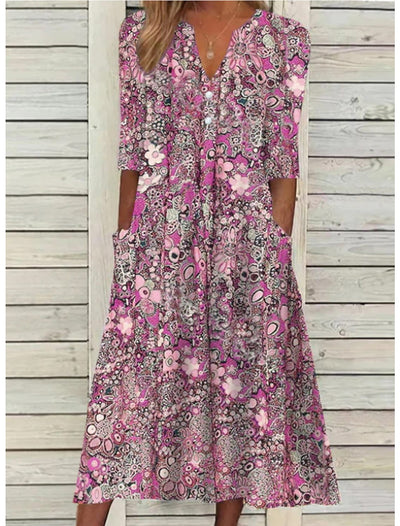 Heidi-Mode | Blumen Midi Kleid mit Taschen