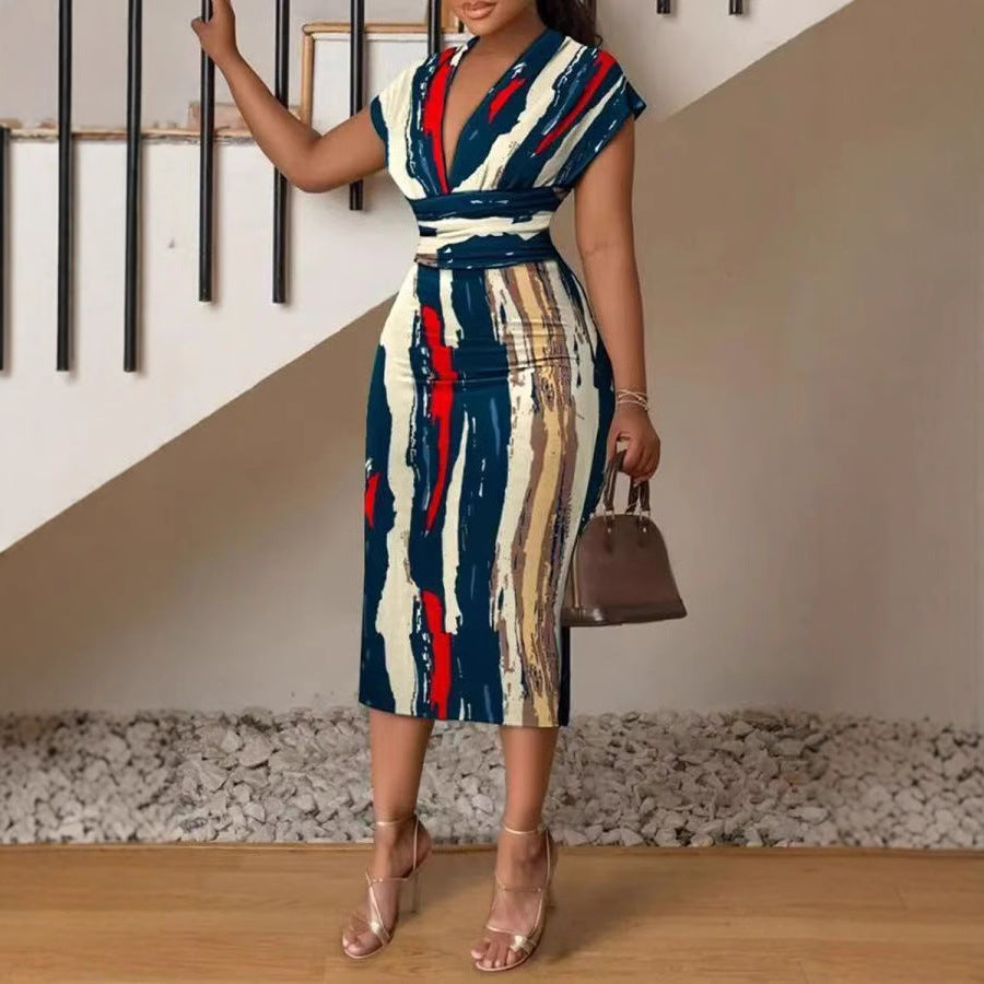 Natasja - Slim Fit Bodycon Damen Midi Kleid Patchwork