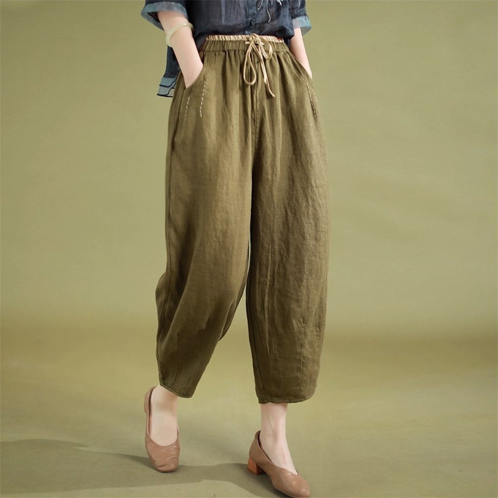 Classic Linen Loose Pants with Pocket