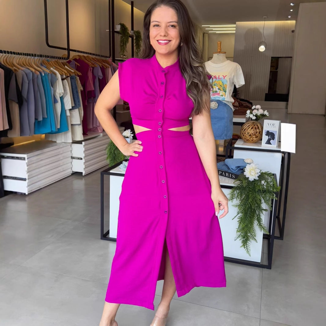 Mereta - Slim Fit Ärmellos Damen Midi Kleid mit Knopfdruck für Sommer