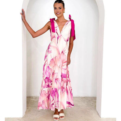 Ärmelos Damen Maxikleid Mit V-Ausschnitt und Krawattenschulter - Lóreley