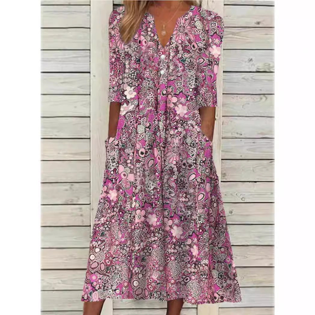 Heidi-Mode | Blumen Midi Kleid mit Taschen