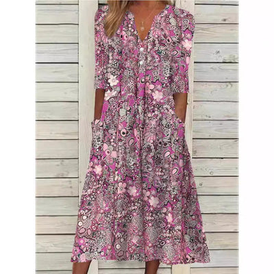Heidi-Mode | Blumen Midi Kleid mit Taschen