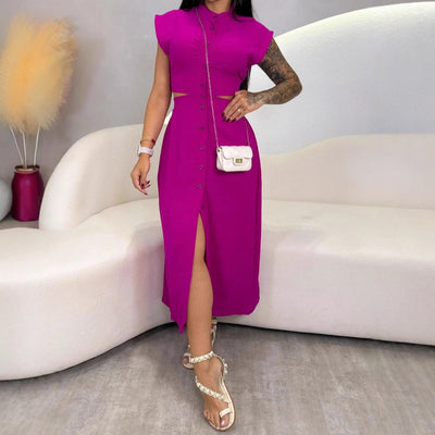 Mereta - Slim Fit Ärmellos Damen Midi Kleid mit Knopfdruck für Sommer