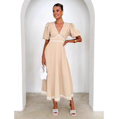 Festliches Damenkleid Mit V-Ausschnitt Und Puffärmeln – Oriana